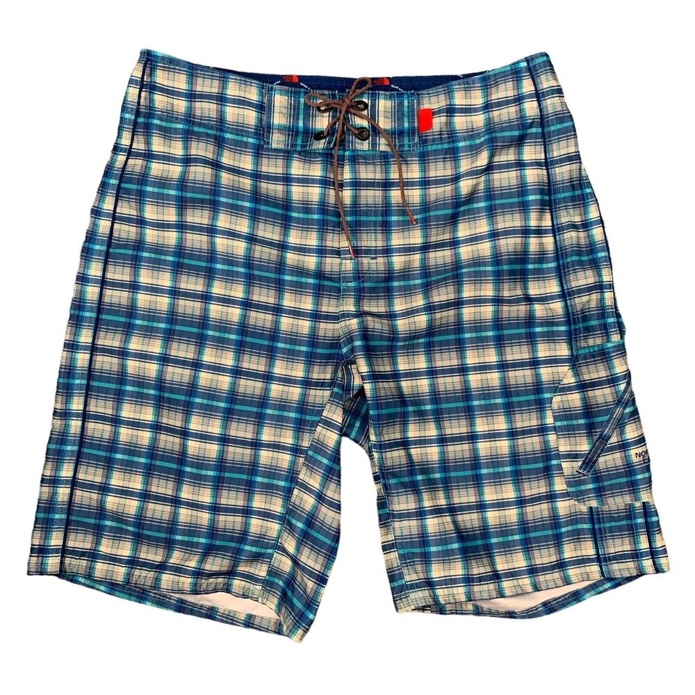 The North Face Board Short Men 34 Multi Plaid Flat Front Fixed Waist Lightweight
